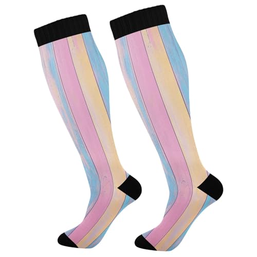Burbuja Colorful Pastel Wood Compression Socks for Women Men (20-30mmHg), Knee High Socks Circulation Support for Sport Running Hiking Nurse, 1 Pair