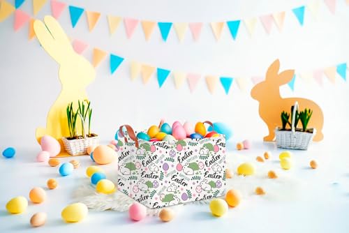 Image of CLOCOR Rectangular Green Easter Gift Basket Empty,Waterproof Storage Basket with Handles,Room Decor(Rabbit Egg)