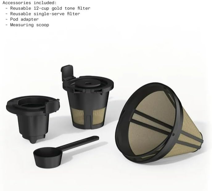 Beauti Multi Brew 12 Cup Programmable Drip & Single Serve Coffee Maker, Versatile Brewing (6oz, 8oz, 10oz, 12oz, 14oz), Pods or Ground, Over Ice option, Keep Warm mode (Black) ( little damage)