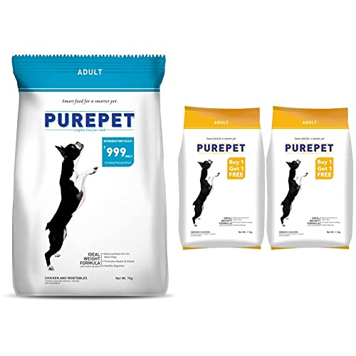 Image of Purepet Chicken and Vegetables Adult Dog Food, 9 kg & Adult Smoked Chicken, 1.1 kg (Buy 1 Get 1 Free)