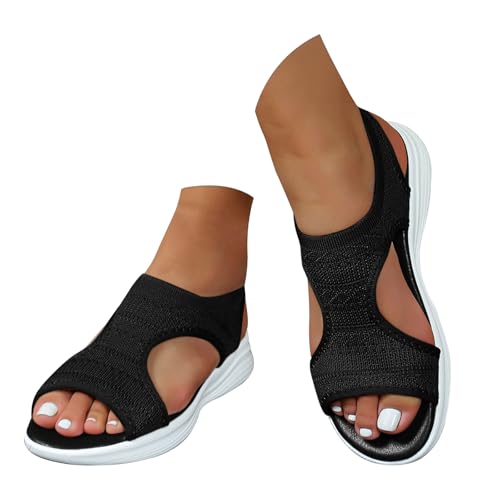 riou Sandalias Deportivas ortopédicas para Mujer Moda Zapatos con Punta Abierta Cuña Lavable de Verano Sandalia para Caminar, Z Negro, 40