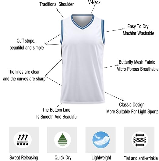LTHYTY Blank Men's Basketball Jersey Cuff Stripes Team Athletic Scrimmage Uniform Mesh Sport Shirt S-3XL(3XL, White)