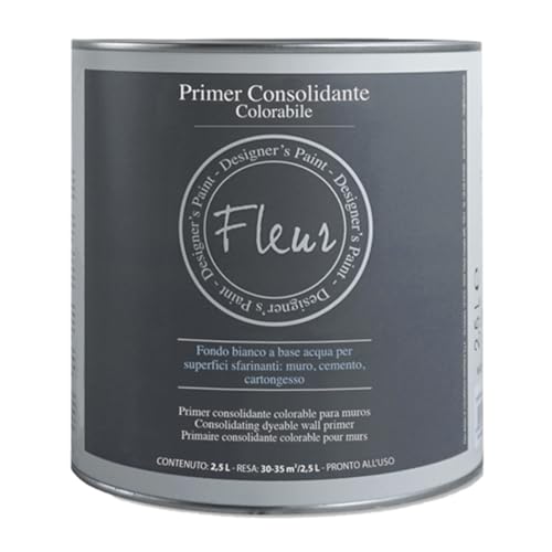 Fleur Designer's Paint | Fondo Consolidante Per La Preparazione Di Superfici Sfarinanti, Fleur Primer P03, Consolidante, Colore Bianco, Made In Italy, Formato 2,5 Litri