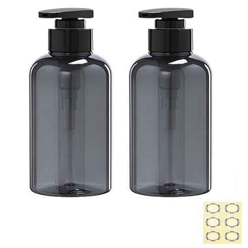 Empty Plastic Pump Bottles Dispenser - Apstaqeoo 2Pc 300ml/10oz Cylinder Shampoo Lotion Hand Pump Bottle Toiletries Liquid Dispenser Shower Gel Storage Refillable Container for Bathroom/Kitchen(Grey)