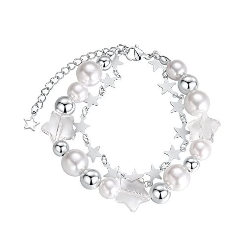 Y2k Star Bracelets For Teen Girls Women Beaded Pearl Adjustable Charm Bracelets Jewelry
