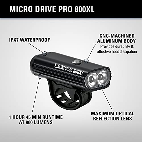 Lezyne Micro Drive Pro 800Xl Led Bicycle Headlight, 800 Lumens, 87 Hour Runtime, Usb Rechargeable, Cnc Aluminum, Front Bike Light #TOP1