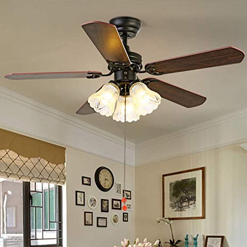 LED Fan Ceiling Light with Glass Shade Wooden Fan Blades