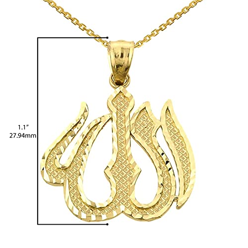 14K Yellow Gold Allah Arabic Script Word for God Islamic Muslim Diamond-Cut Pendant Necklace - Choice of Necklace Length or Pendant Only3