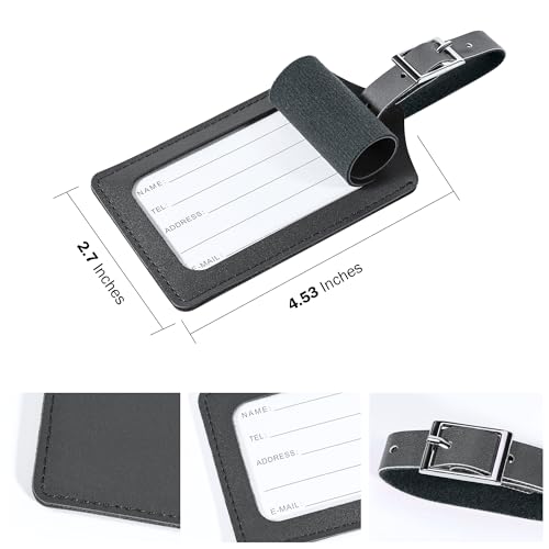 Image of Travelambo 4 Pack Leather Luggage Tags for Suitcases Travel Labels (Deep Grey)