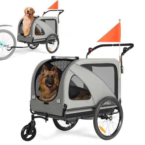 2-in-1 XXL Fahrradanhänger für Hunde, Faltbarer Hundeanhänger mit Dachöffnung, Reflektoren & Reflexstreifen, Universal-Fahrradkupplung, Höhenverstellbarem Schiebegriff
