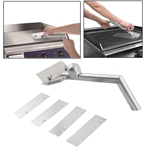 Yilikiss Grill Griddle Scraper, Heavy Duty Aluminum Commercial Griddle Scraper With 4 Replacement Blades, Flat Top Barbecue Grill Cleaning Tool For Outdoor Grill #TOP5