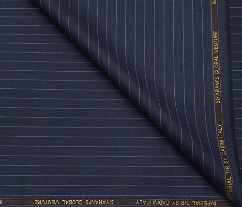 Image of Cadini Men's Terry Rayon Unstitched Striped Suiting Fabric (Dark Blue)