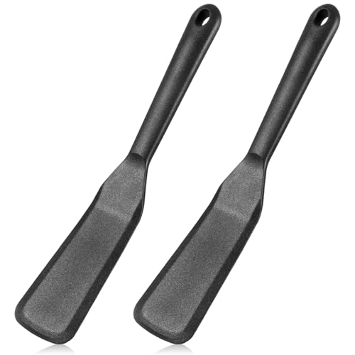 2 Pack Narrow Silicone Spatula Silicone Thin Spatula Turner Black Non Stick Crepe Flipper Cooking Pancake Spatulas for Cooking Egg Omelet Burgers Pizza Steak Brownies Cake
