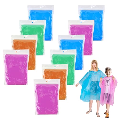 POUMUE Lot de 10 Poncho Pluie Imperméable, Cape de Pluie Femme Homme, 6 Poncho de Pluie Adulte et 4 Poncho Impermeable Enfant, Poncho de Pluie Poncho Jetable, Cape Pluie pour Festival,Randonnée,Voyage
