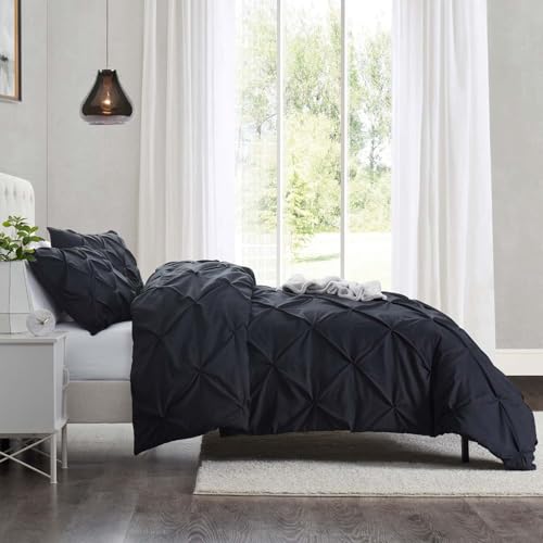 Image of Nestl Twin Duvet Cover Set Black - Soft Double Brushed Duvet Set with Button Closure & Corner Ties, 2 Piece Luxurious Pinch Pleated Duvet Cover Set 68x90 Inches with 1 Pillow Sham