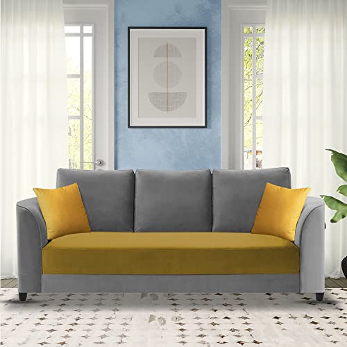 Image of Francis 3 Seater Sofa Set for Living Room (Yellow Grey Fabric)