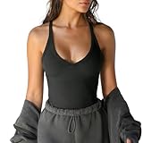 GTEUKTG Women's Spaghetti Strap Scoop Neck Tank Top Racerback Slim Fitted Ribbed Camisole Solid Basic Workout Crop Cami