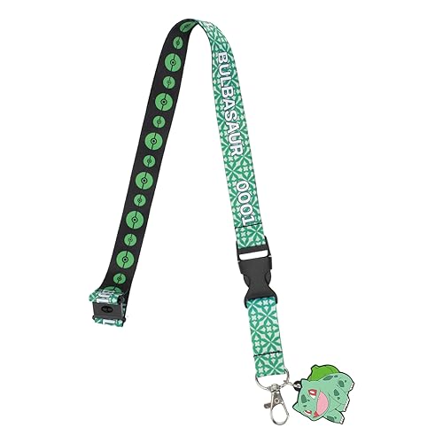 Pokemon Bulbasaur Green Kanto Region Lanyard with Rubber Charm and ID Sleeve