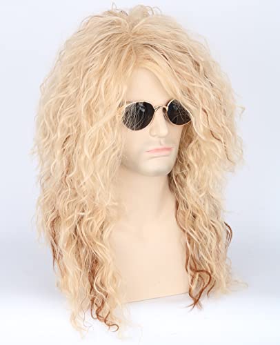LeMarnia Unisex Adult Blonde70s 80s Heavy Metal Rock Mullet Wig Halloween Costume Wig, Blonde mix - Image 2
