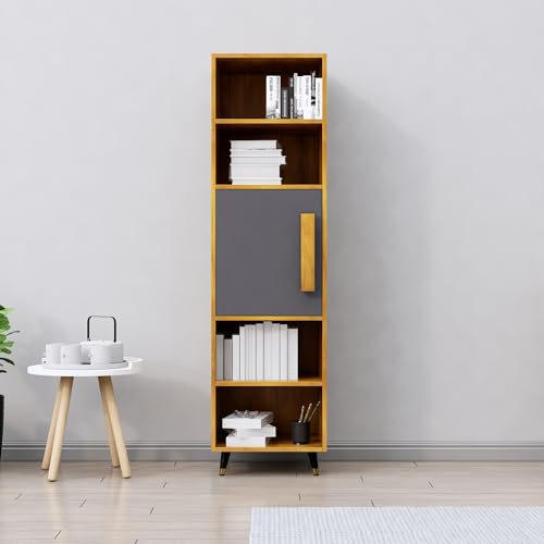 Image of Bniture Bookshelf for Home | Engineered Wood Book Shelf with 1 Door & 4 Shelf | Open Book Shelf Stand for Library | Multipurpose Display Organizer for Living Room & Office | Giant Wood & Slate Grey