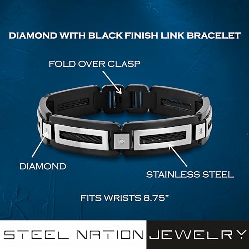 Men's -Accented Stainless Steel Link Bracelet with Black Finish 8.75" by STEEL NATION JEWELRY - Image 2