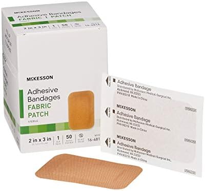 McKesson Adhesive Bandages, Sterile, Fabric Patch, 2 in x 3 in, 50 Count, 1 Pack