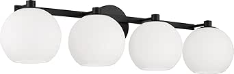HomePlace by Capital Lighting 152141MB-548 Ansley Retro/Vintage Mid-Century Art Deco Soft White Glass Bath Vanity Wall Light, 4-Light 400 Total Watts, 8" H x 31" W, Matte Black