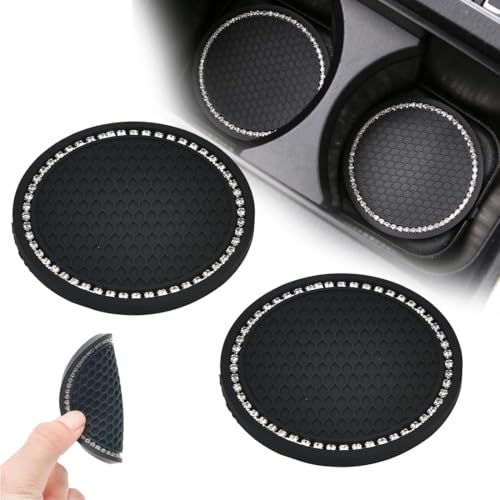 Lot de 2 dessous de verre universels en cristal à paillettes pour voiture - Résistant aux températures élevées - Antidérapants - En silicone - Pour boissons - Accessoires d'intérieur de voiture