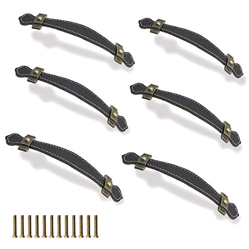 Seimneire 6pcs 7.6" Surface Leather Furniture Handle, Black
