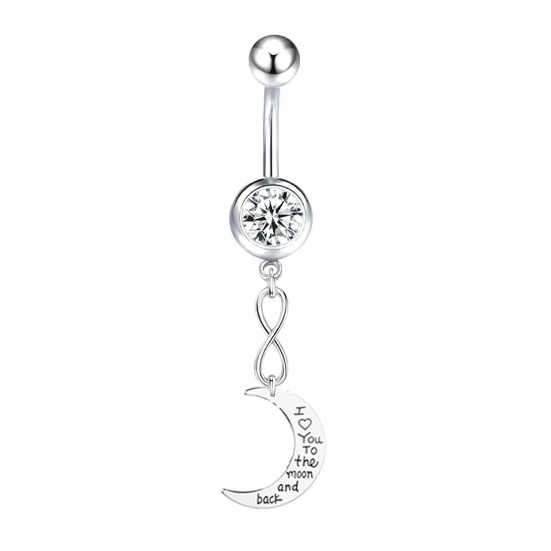 Womens Navel Belly Button Piercing Silver Zircon Infinity Moon Bananabell Ring: Pack of 1 (SRFAJW/A2SZB21)-image-11