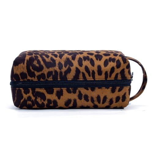Makeup Bag For Women - Soft and Warm Material Cosmetic Bags Leopard Print Design Ladies Tote Bag,Women's Pencil Case Makeup Organizer with Zipper for women travel essentials (Brown)3