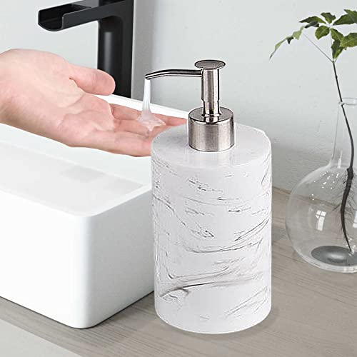 Stonsarw Hand Soap Dispenser, Cylinder-Shaped Marbling Resin Refillable Shampoo Essential Oil Container Soap Dispenser For Bathroom, Kitchen(380Ml / White) #TOP2