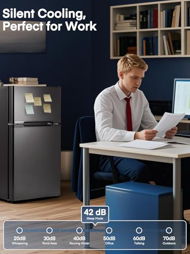 Mini Fridge with Freezer for Bedroom, 3.1 Cu.ft Double Doors Small Refrigerator with Ice Tray, Removable Shelves, Temperature Control Mini Refrigerator for Dorm and Office - Image 6