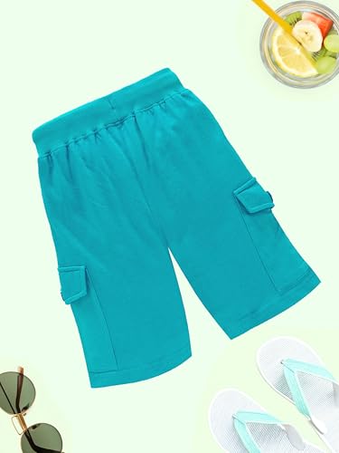 Image of KiddoPanti Boys Knit Solid Cargo Shorts | 100% Cotton | Comfortable Rib Waistband | 2 Front Pockets & 2 Cargo Pockets | Sport Bermuda Half Pant for Boys