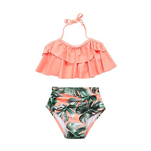 Sunenjoy Bébés Filles 2 Pièces Maillot de Bain Volants Haut Tops + Shorts Feuilles Imprimées Ensemble Bikini Plage Natation Tenues vêtements Mignon Mode Cover