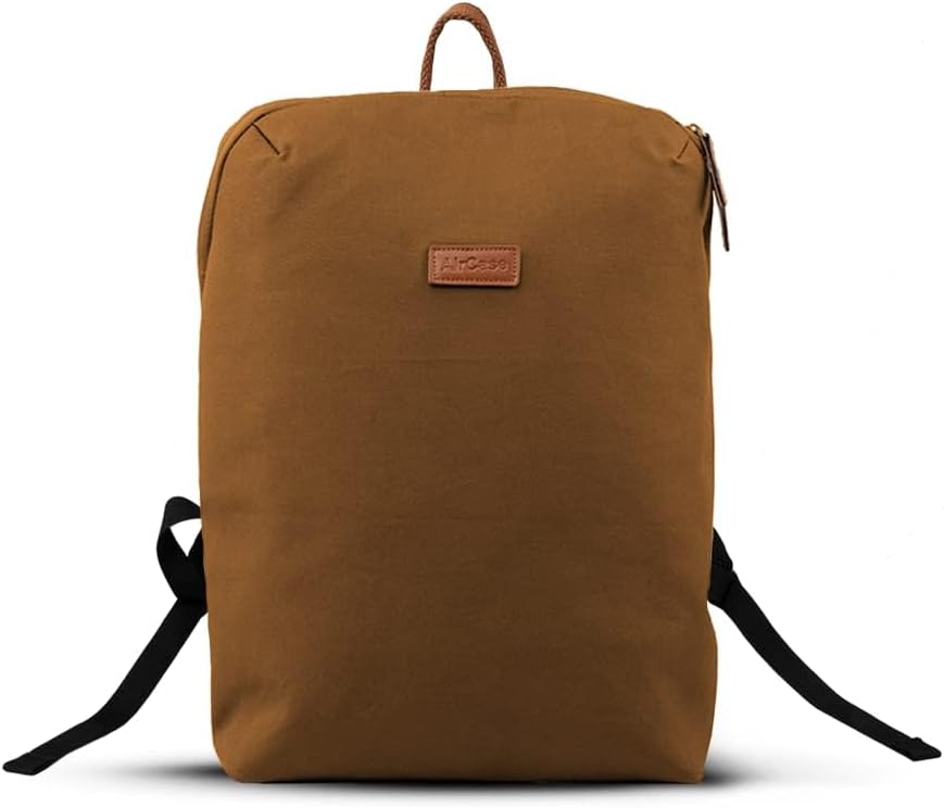 AirCase Premium Canvas Backpack fits upto 15.6" Laptop, Lightweight & Easy to Clean, Spacious Bag for Office/Travel/College, Men & Women, Mustard- 6 month Warranty