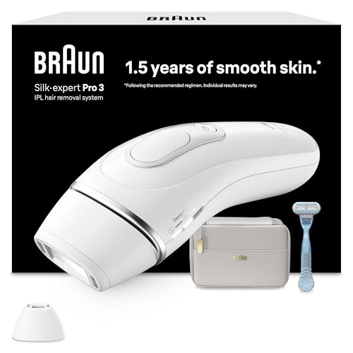 Braun IPL Silk·Expert Pro 3 at Home Hair Removal Device, Alternative for Laser Hair Removal, Includes Pouch, Venus Razor, Precision Head, 1 Year of Smooth Skin, Gift for Women, White/Silver, PL3121