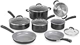 Cuisinart Ceramica XT Non-Stick Cookware Set 11-piece: Saucepans, Frypans, Stockpot, Sauté Pan, Steamer | Titanium-reinforced ceramic interior, PTFE, PFOA & PFAS-free Silicone Cool Grips,Black Ceramic