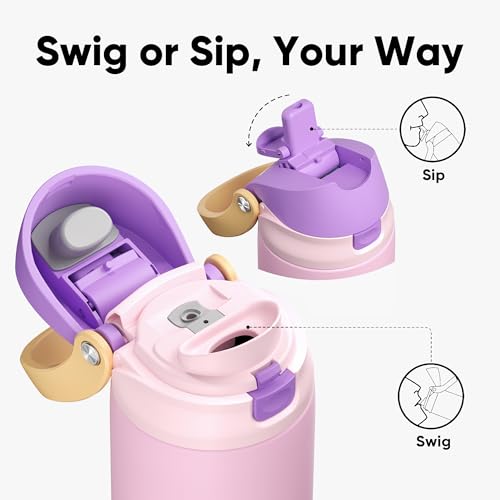 Image of ENCOOL Leakproof Insulated Water Bottle with Straw Dual-Sip Water Bottle Bag-Safe Design for Work, Commute & Gym - Keeps Drinks Cold All Day, 24 oz, Peach Purple