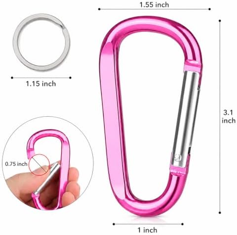 12PCS Multicolor Carabiner Caribeaner Clip,3" Large Aluminum D Ring Shape Carabeaner with 6PCS Keyring Keychain Hook