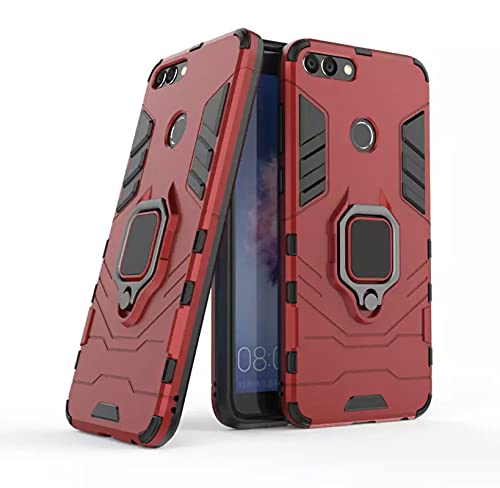 Mobirush Armor Shockproof Soft TPU and Hard PC Back Cover Case with Ring Holder for Huawei Y7 Prime 2018 - Armor Red