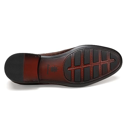 Image of Mens Dress Shoes Leather Loafer, Fashion Crocodile Printed Handmade Dress Shoes Slip on Loafer Shoes for Men