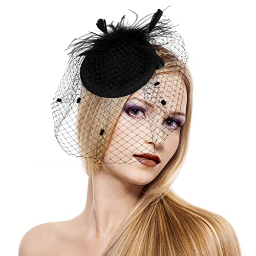 Facile da usare: il cappello in piume rete nera ha una fascia e un fermaglio per capelli, devi solo usare archetto o il fermaglio capelli per passare attraverso il cinturino all'interno del cappello e agganciarlo delicatamente ai tuoi capelli.