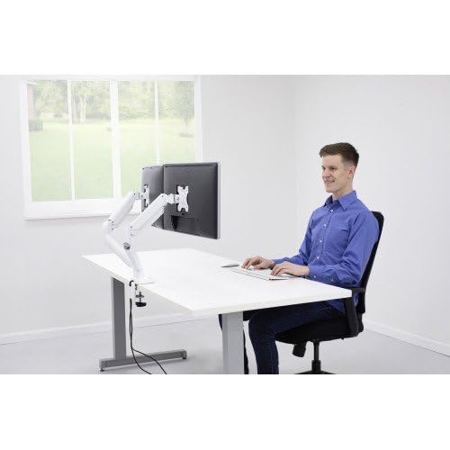 Image of Fellowes Platinum Series Dual Monitor Arm for 40-Inch Monitors, Full Motion, 360 Rotation, VESA Mount with Grommet or Clamp, USB Ports, Ergonomic, White, 8056301