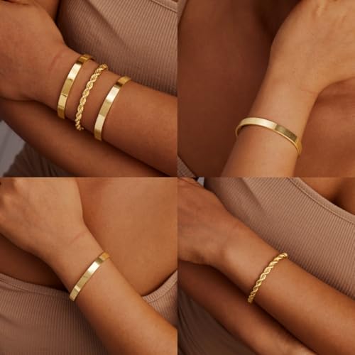 image for Gokeey Gold Bracelets for Women 14K Dainty Gold Plated Bangle Cuff Bra