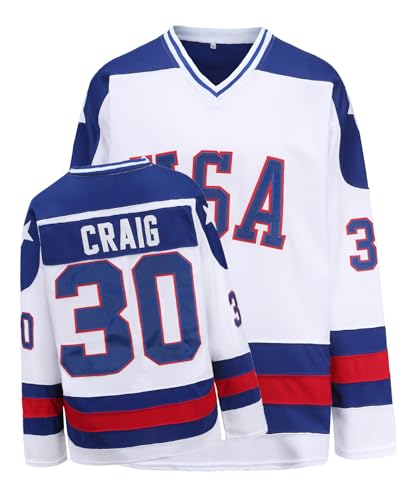 PRIMITAS Youth Hockey Jersey of USA 1980 Olympic Team Jerseys 30 Jim Craig Stitched Letters and Numbers White S-L
