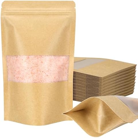 Blisstime Stand Up Pouch Bags, 50 Pack Kraft Paper Zip Lock Bags with Matte Window and Tear Notch Resealable Bags for Small Business Home Use (4.7 X 7.9 Inches) Cover