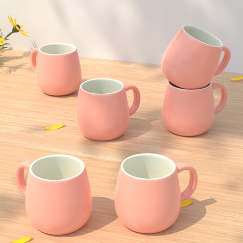 Image of The Earth Store Handcrafted Pink Ceramic Ovule Shape Chai /Tea Cups Serving Tea Cups Set of 6 Microwave and Dishwasher Safe, Ideal for Friends, Anniversary, Birthday (190) ML Each