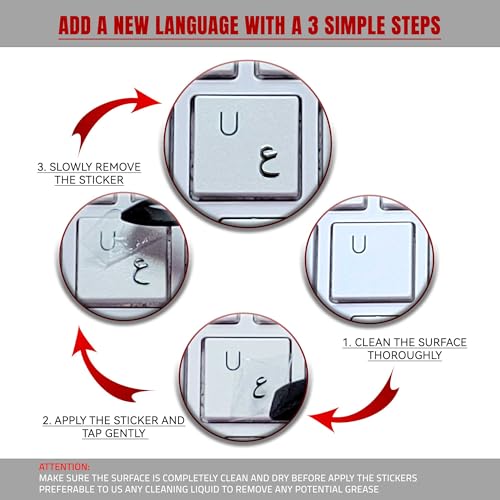 Arabic Keyboard Stickers – 3D Transfer Lettering | No Residue, Transparent-Free Design | Easy Application for Laptop & Desktop | Perfect for Arabic Typing – Clean, Factory Look (Black) - Image 4