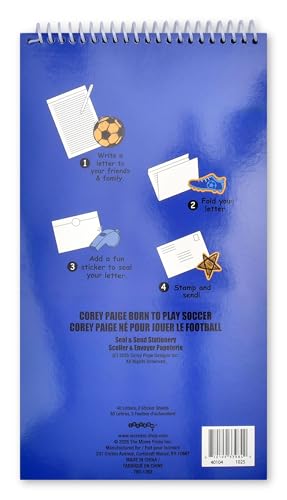 Image of iscream + Corey Paige Designs Fold and Send Boys Stationery - Born to Play | 40 Pack, Fun Print, Spiral Bound, Large 10.5 inch x 5.75 inch Cards, Coordinating Sticker Sheets, Fold and Send, Summer Camp Ready